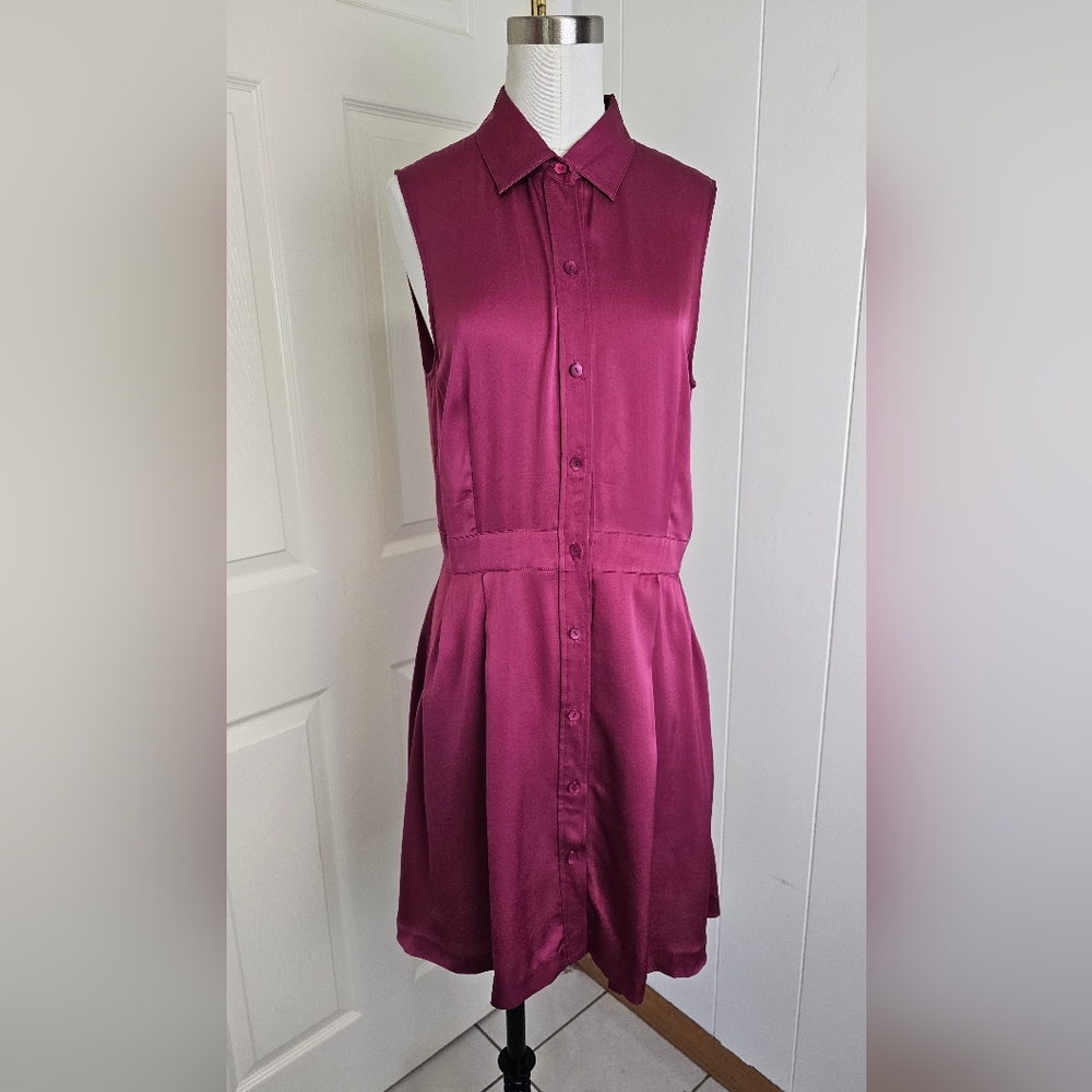 Theory Soreda Shirt Dress Size 8 Pink Ginger Sleeveless Retail $355